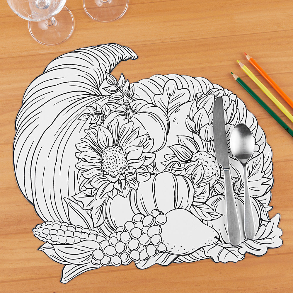 Hester & Cook Paper Coloring Placemats, Cornucopia To The Nines