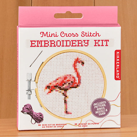 Kikkerland Mini Cross Stitch Embroidery Kit, Flamingo