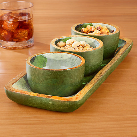Sicilia Enameled Mango Wood Condiment Bowl Set
