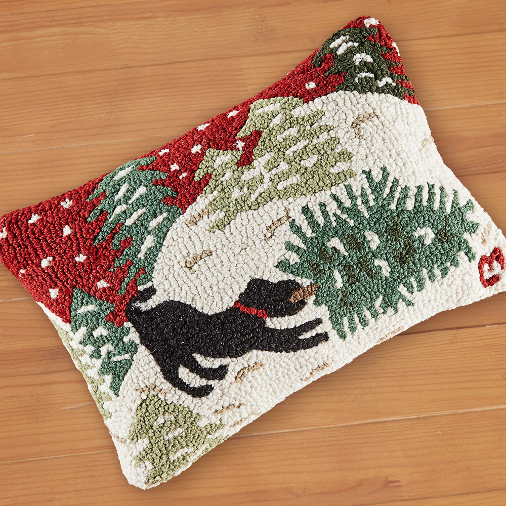 Chandler 4 Corners 14" x 20" Hooked Pillow, Dog Bringing Home Tree
