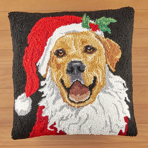 Peking Handicraft 18" Hooked Pillow, Holiday Retriever