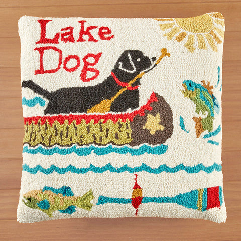 Peking Handicraft 18" Hooked Pillow, Lake Dog