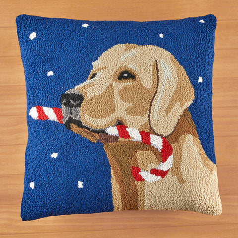 Peking Handicraft 18" Hooked Pillow, Candy Cane Lab