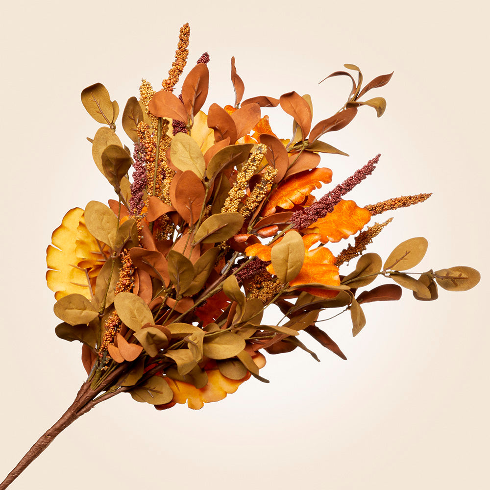 Faux Autumn Leaves and Berries Stem, 21"