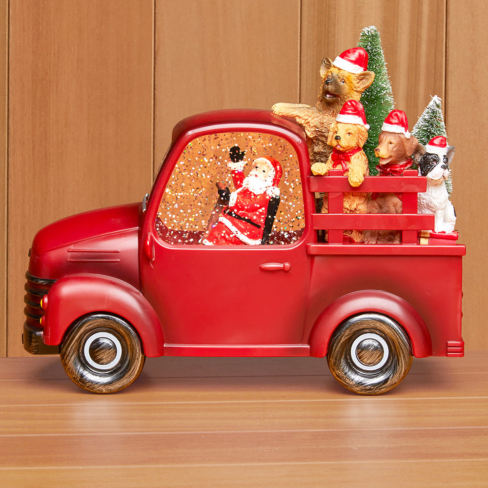 LED Snow Globe Truck with Santa & Dogs