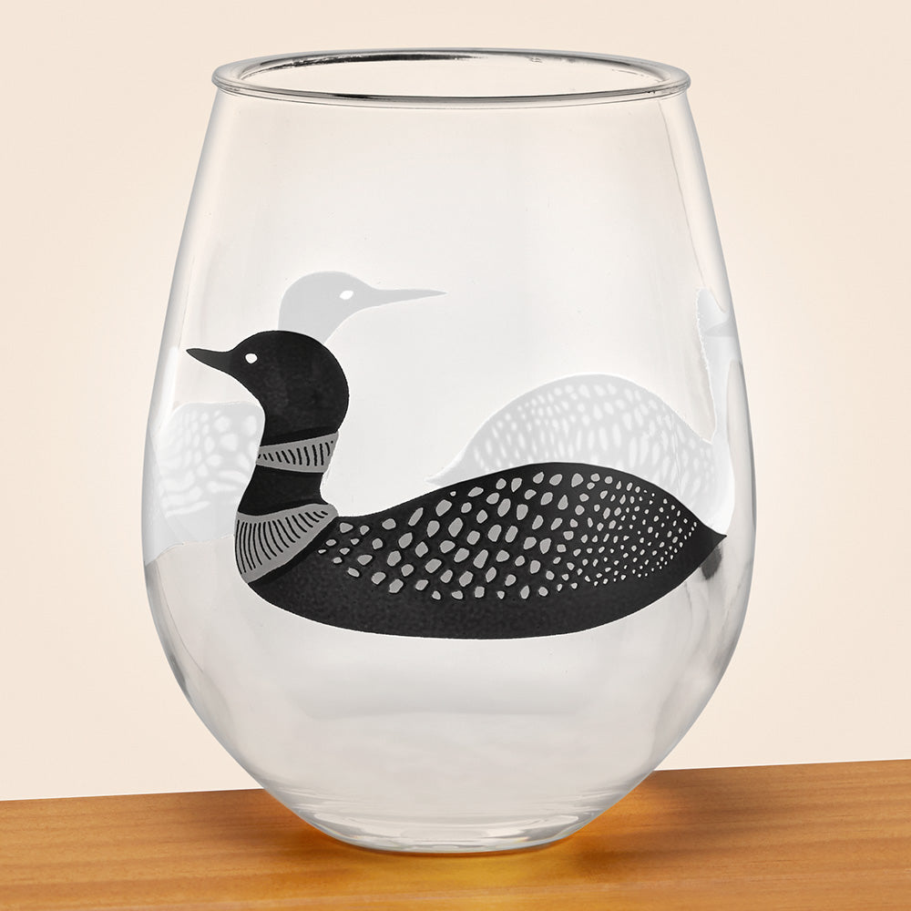 Acrylic Stemless Wine Glass, Loons
