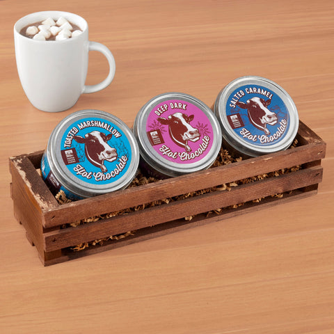 Pepper Creek Farms Hot Cocoa Gift Crate, Toasted Marshmallow, Deep Dark & Salted Caramel