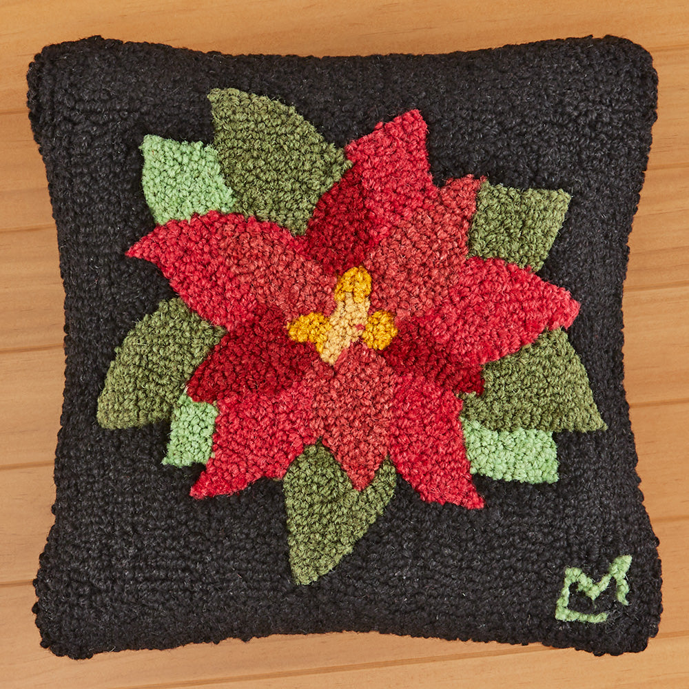 Chandler 4 Corners 14" Hooked Pillow, Poinsettia