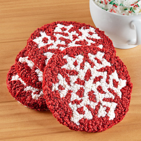 Chandler 4 Corners Hooked Wool Coaster Set, Diamond Snowflake