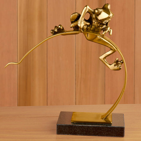 Brass Frog on Reed Sculpture