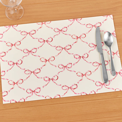 Hester & Cook Paper Placemats, Pink Bow Lattice