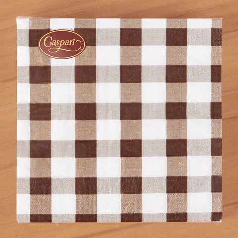 Caspari Paper Luncheon Napkins, Chocolate Gingham