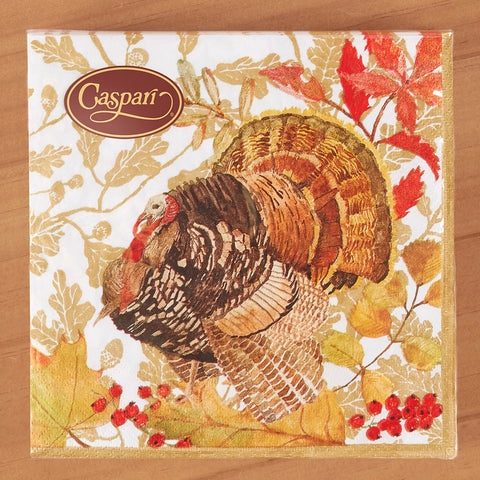 Caspari Paper Luncheon Napkins, Woodland Turkey