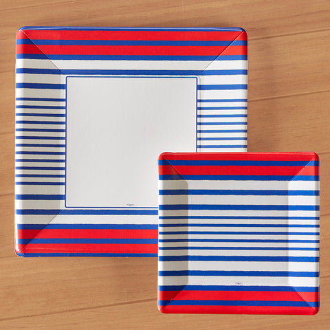 Caspari Paper Plates, Breton Stripe in Blue