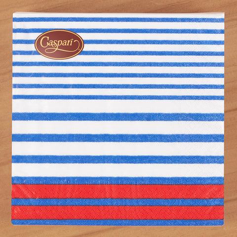 Caspari Paper Luncheon Napkins, Breton Stripe in Blue