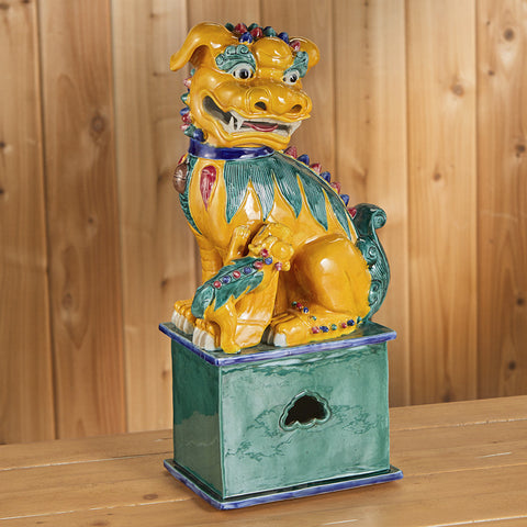 Green and Yellow Glazed Porcelain Imperial Foo Dog Statue