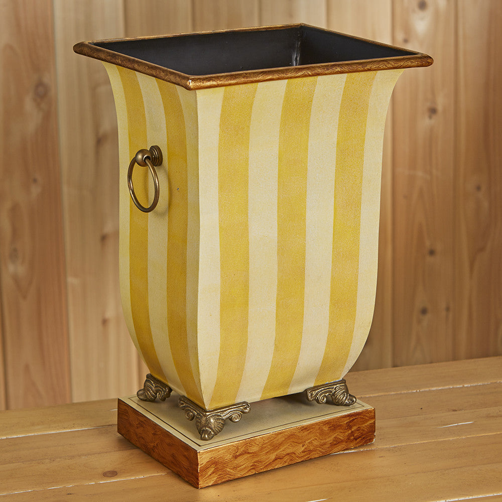 Yellow Striped Tole Cachepot on Wooden Base – To The Nines Manitowish ...