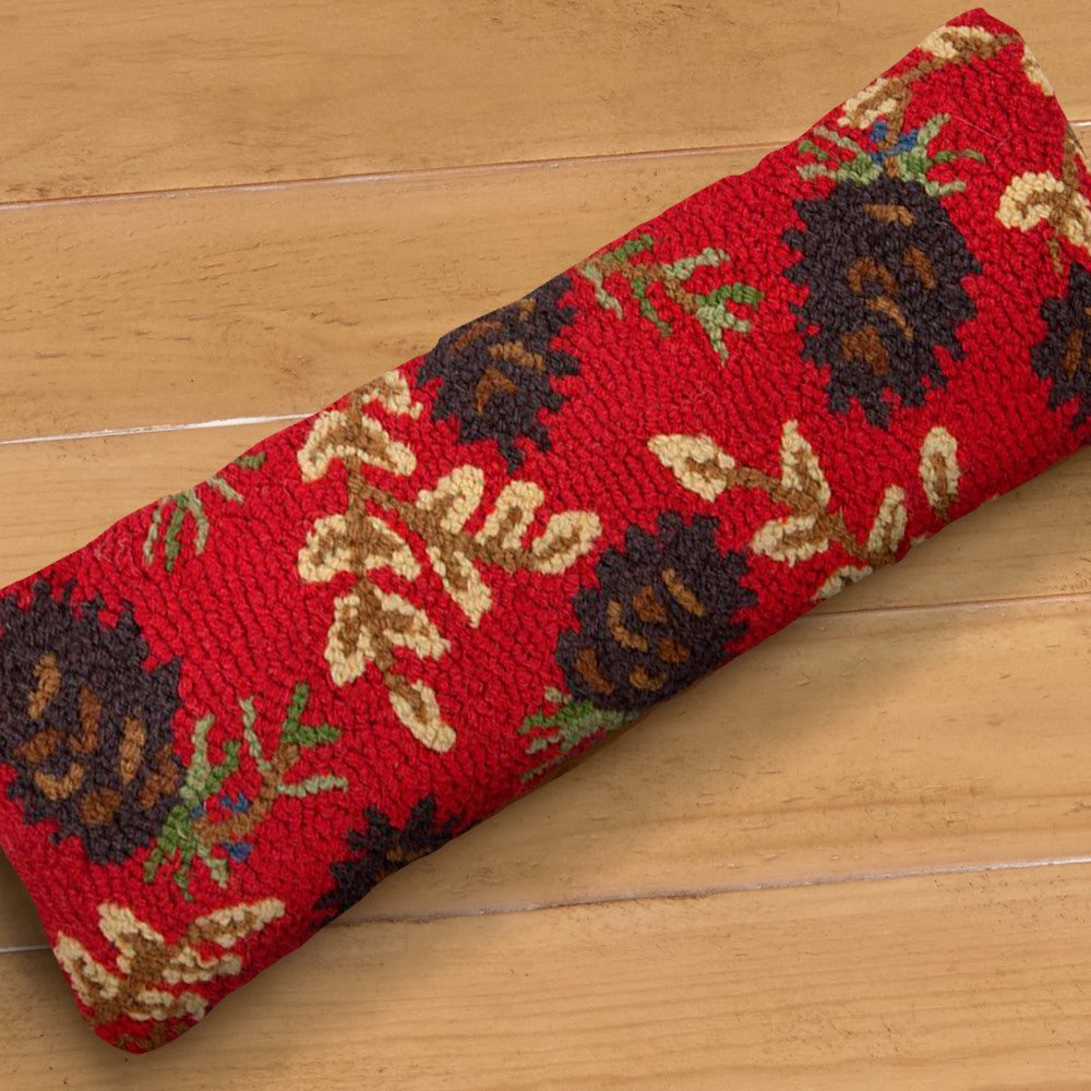 Chandler 4 Corners 8" x 24" Hooked Pillow, Ruby Pinecones