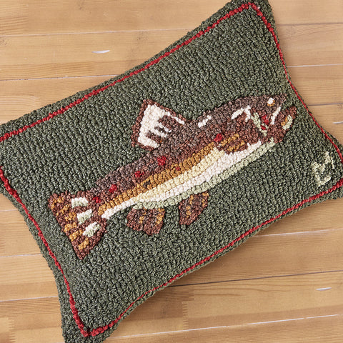 Chandler 4 Corners 14" x 20" Hooked Pillow, Brown Trout