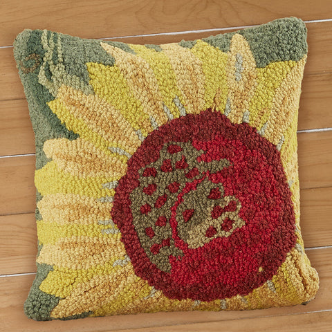Chandler 4 Corners 18" Hooked Pillow, Single Sunflower