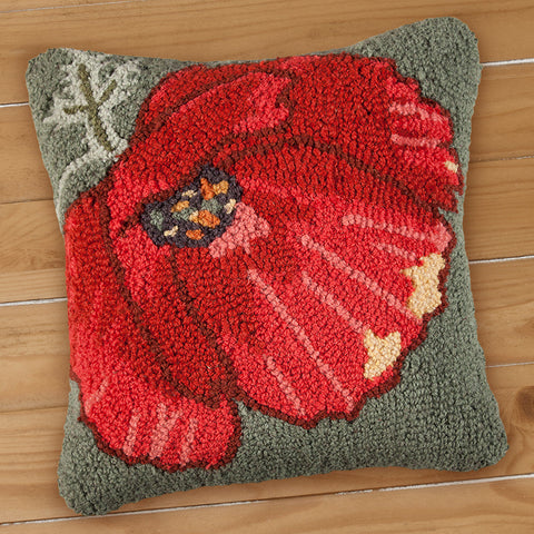Chandler 4 Corners 18" Hooked Pillow, Poppy on Green