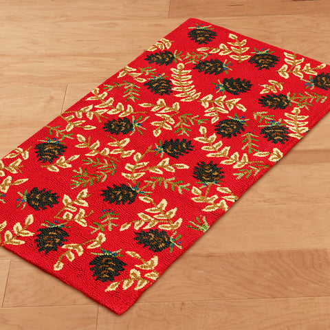 Chandler 4 Corners 2' x 4' Hooked Rug, Ruby Pinecones