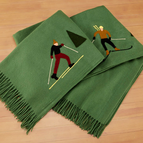 Chandler 4 Corners 52" x 70" Wool Throw, Cross Country Skiers