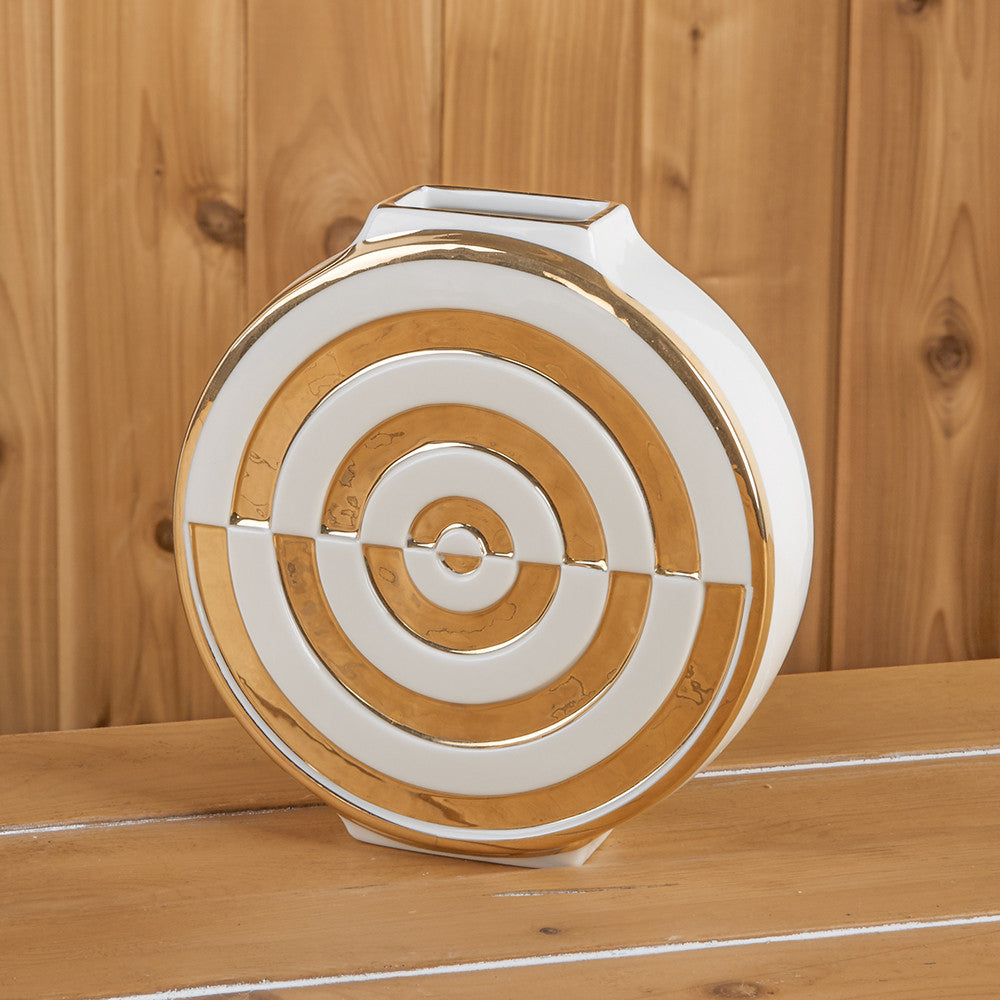 White and Gold Futura Bullseye Vase by Jonathan Adler
