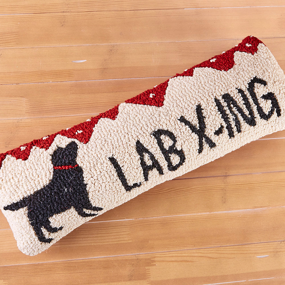 Chandler 4 Corners 8" x 24" Hooked Pillow, Lab Crossing To The Nines