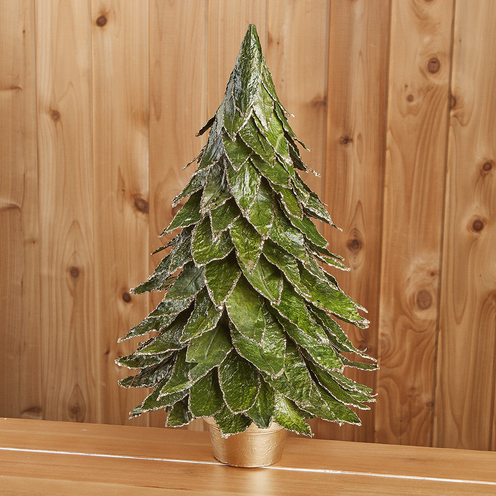 Potted Natural Leaf Tree with Gold Glitter Accents, Large