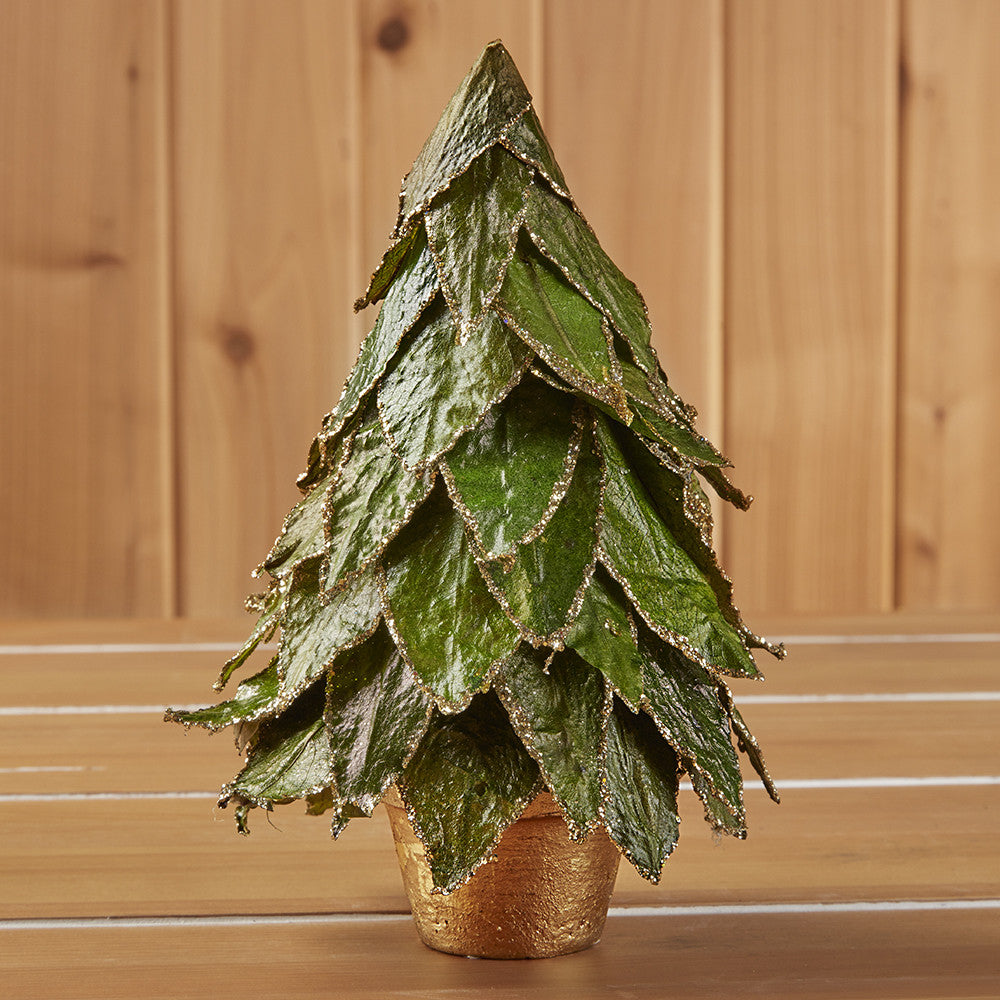 Potted Natural Leaf Tree with Gold Glitter Accents, Small