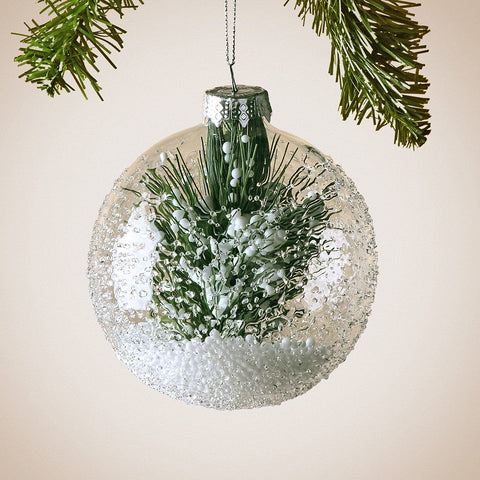 Evergreen in Beaded Glass Ball Ornament