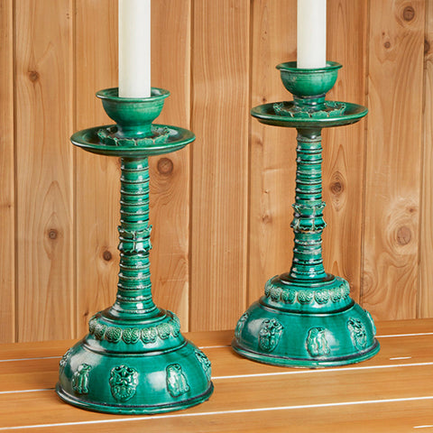 Porcelain Candle Holders with Emerald Green Glaze