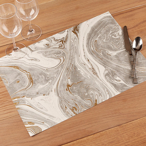 Hester & Cook Paper Placemats, Gray and Gold Marbled