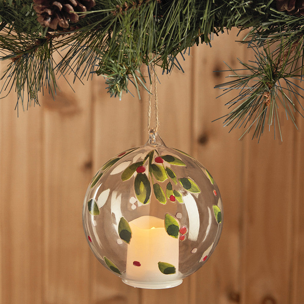 Hand-Painted Glass Ornament with Flameless Candle
