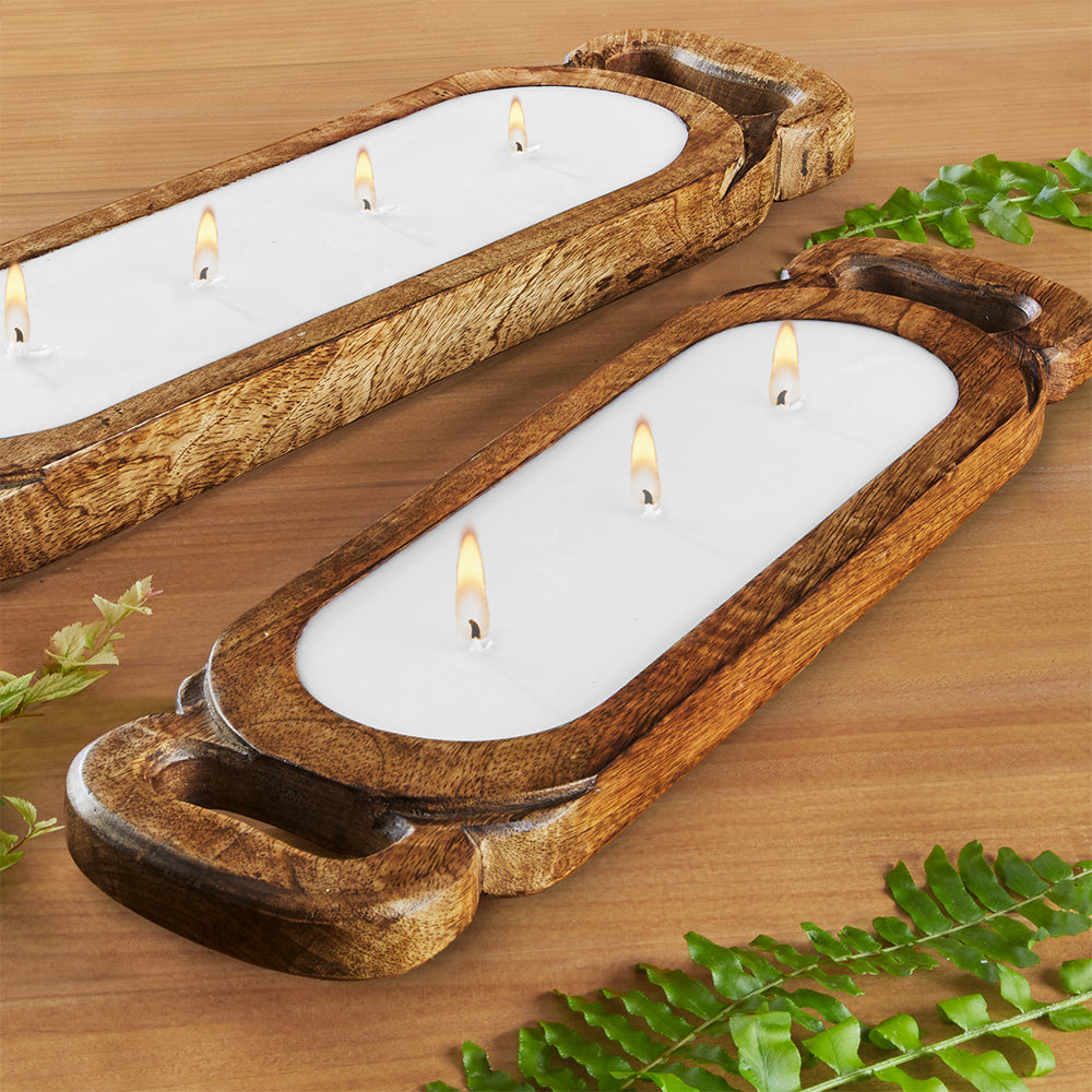 Himalayan Trading Post Carved Wood Tray Candles