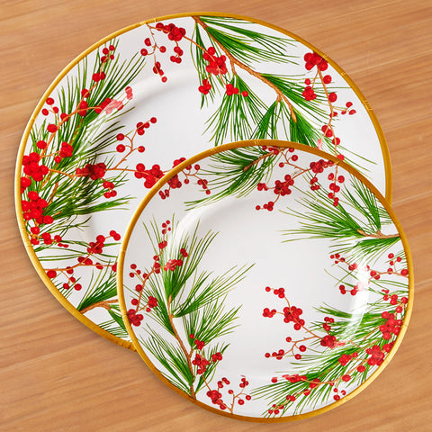 Caspari Paper Plates, Berries and Pine
