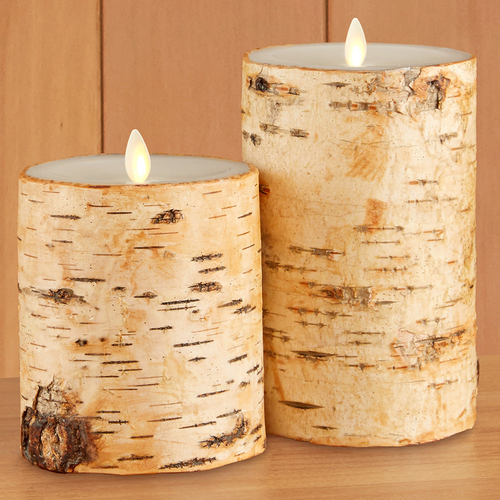 Luminara Unscented Flameless Pillar Candle, Birch Wood