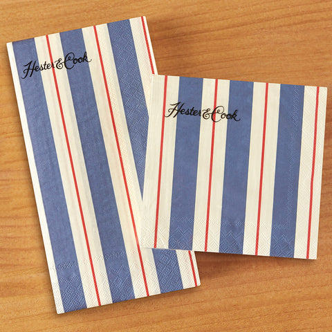 Hester & Cook Paper Napkins & Guest Towels, Navy & Red Awning Stripe