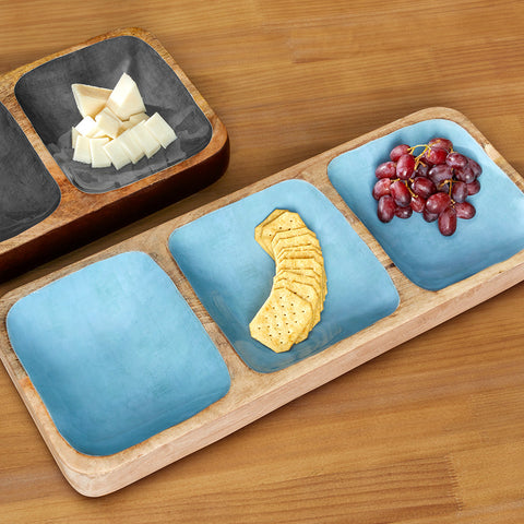 Enameled Mango Wood Condiment Tray