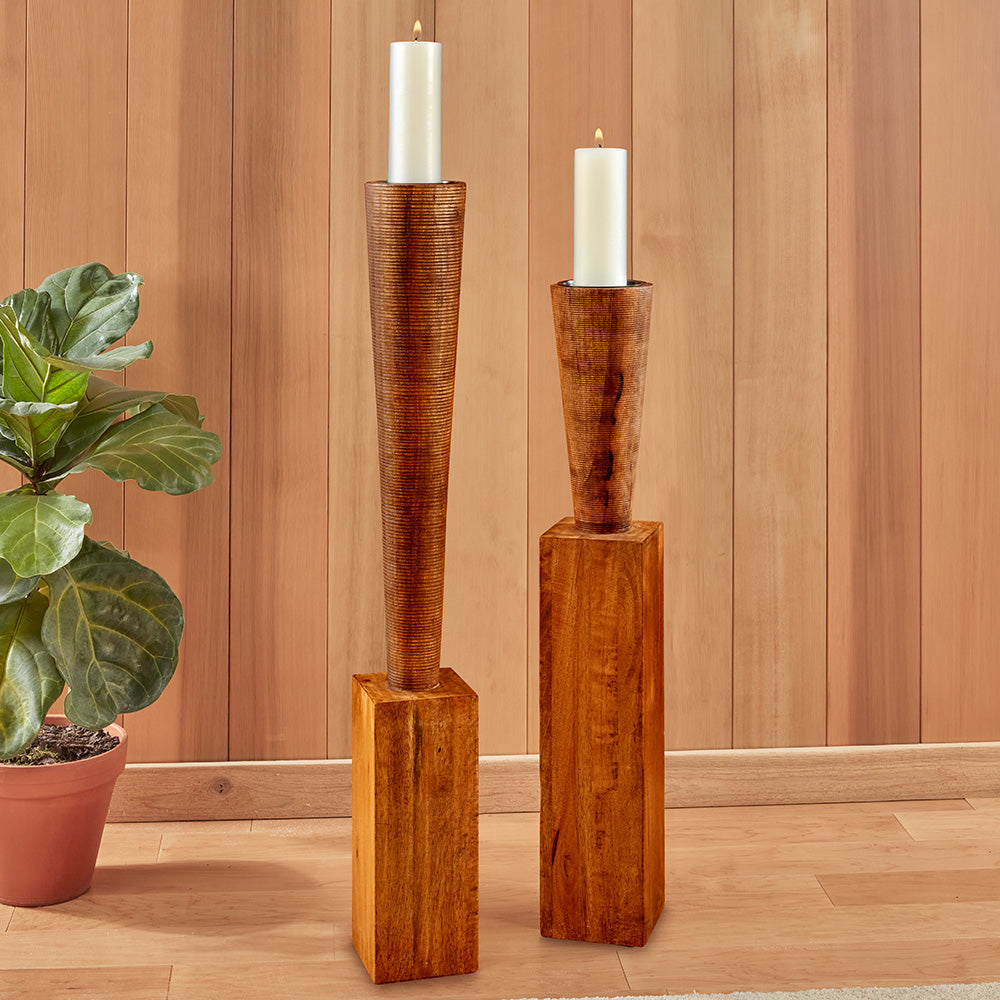 Bangou Floor Wood Pillar Candleholder
