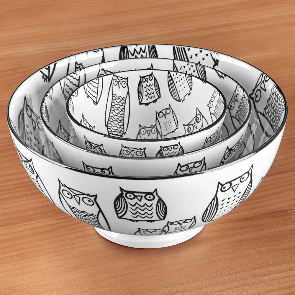 Torre & Tagus Kiri Porcelain Bowls, Owls
