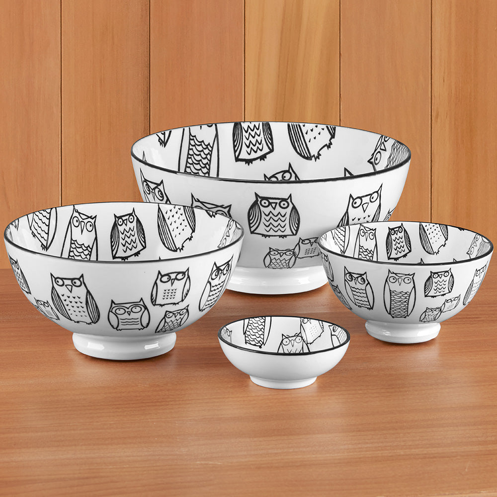 Torre & Tagus Kiri Porcelain Bowls, Owls