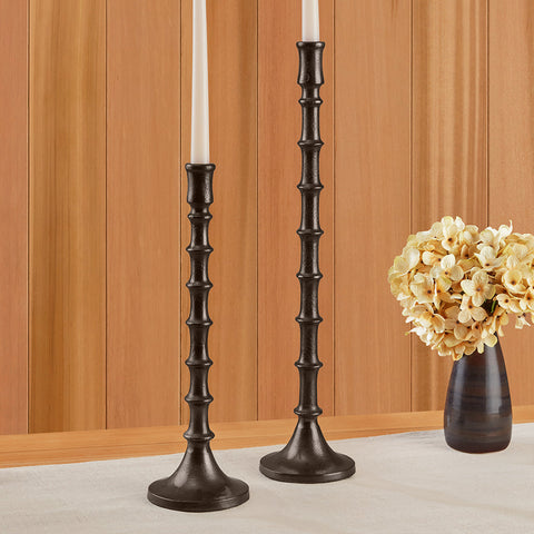 Bronze Bamboo Taper Candlesticks