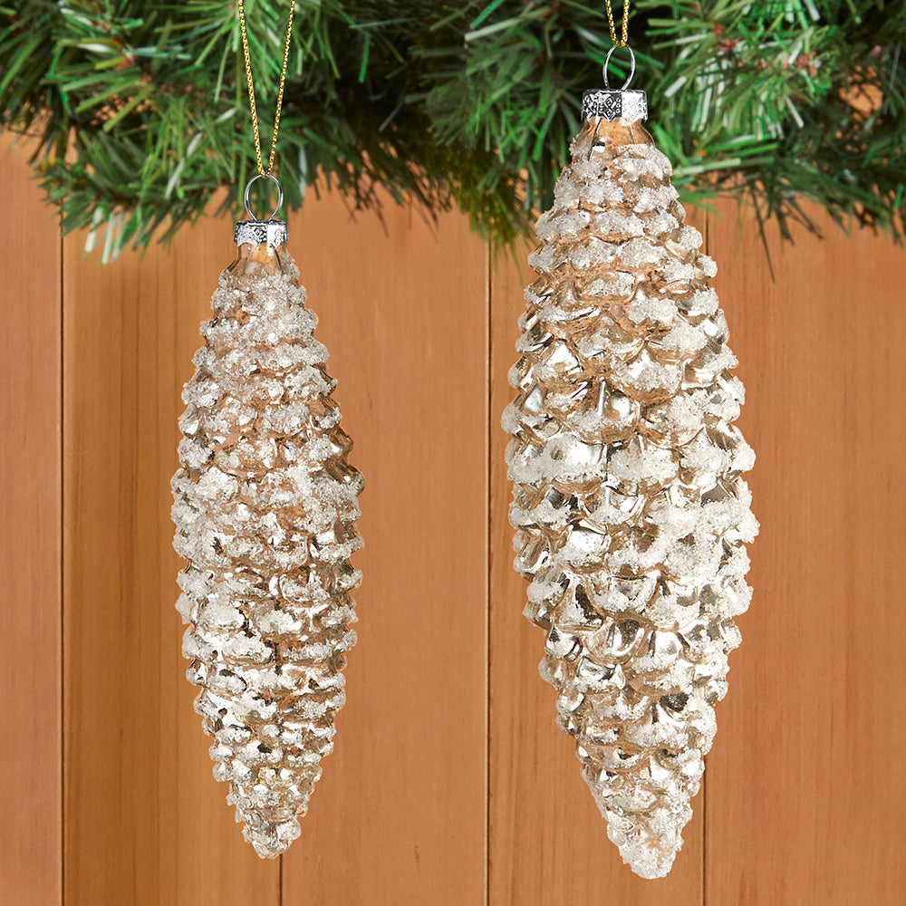 Glass Frosted Pinecone Ornament