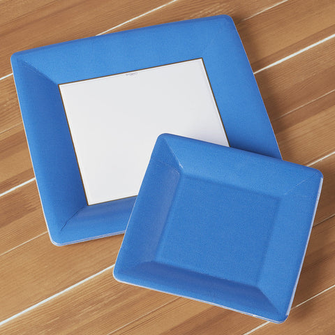Caspari Square Paper Plates, Grosgrain, Marine Blue