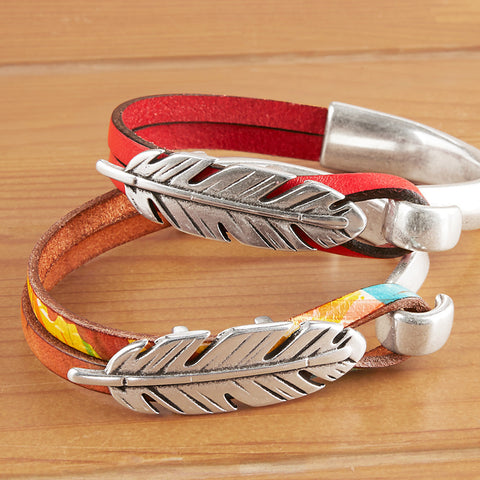 Montana Leather Half Cuff Bracelet, Feather