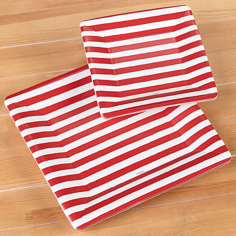 Caspari Square Paper Plates - Red & White Stripe Bretagne