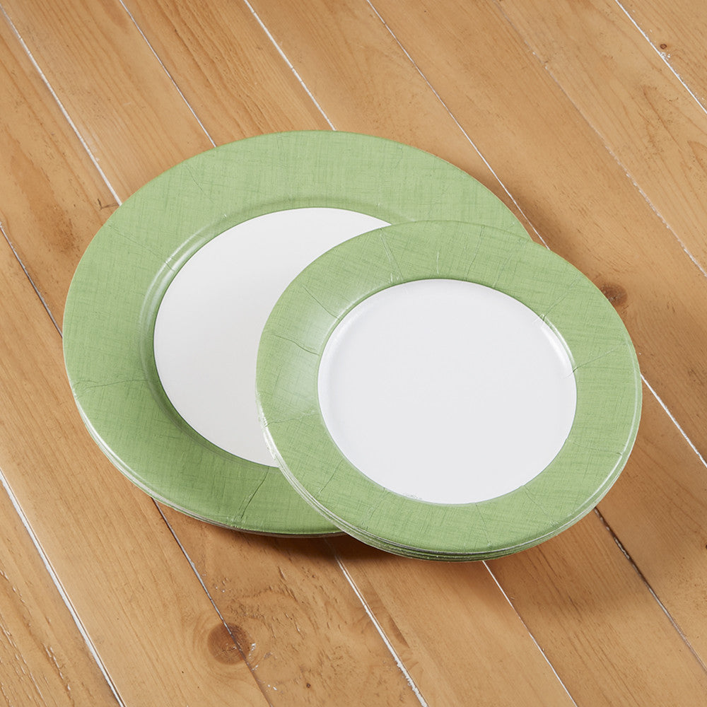 Caspari Linen Paper Plates - Moss Green